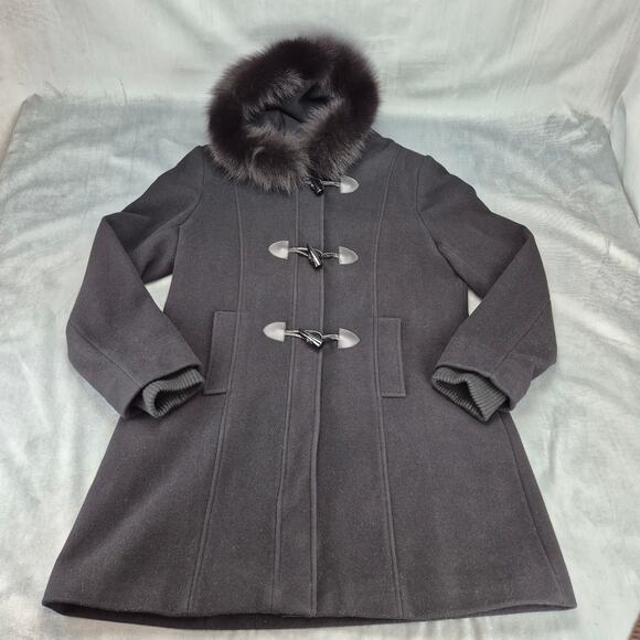 Pendleton Merino Wool Blend Hooded Fox Fur Trim Toggle Coat Parka Women's 16 - Picture 1 of 14